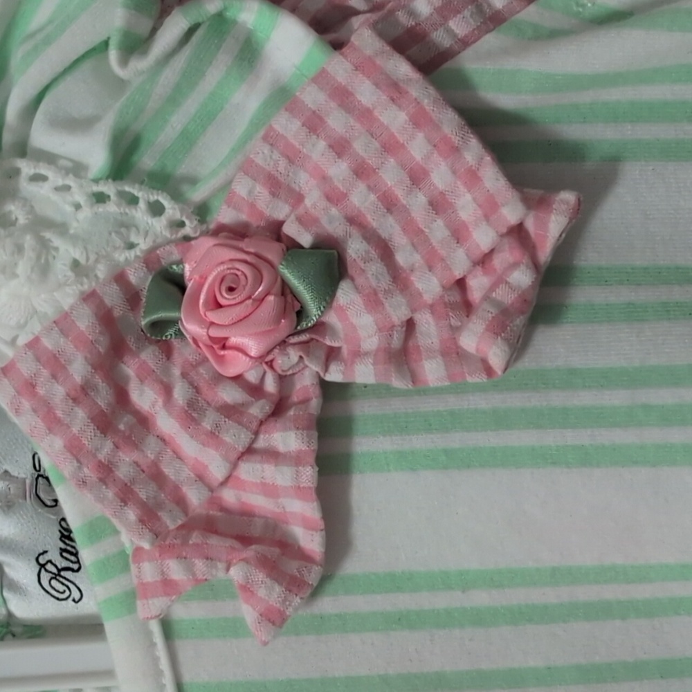 Rare Editions Pink and Green Striped/Floral Bunny Outfit - Picture 6 of 6